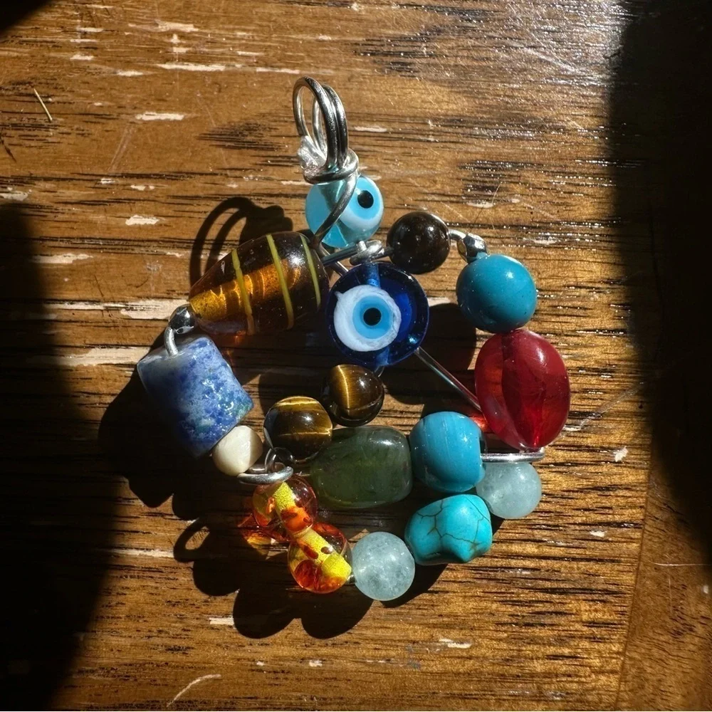 Collage beaded pendant Handmade Evil Eye necklace Multi Colored 1600 Y